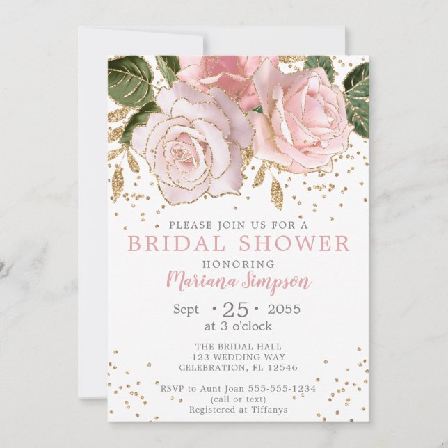 Invitation Aquarelle rose moderne Floral Parties scintillant  (Devant)