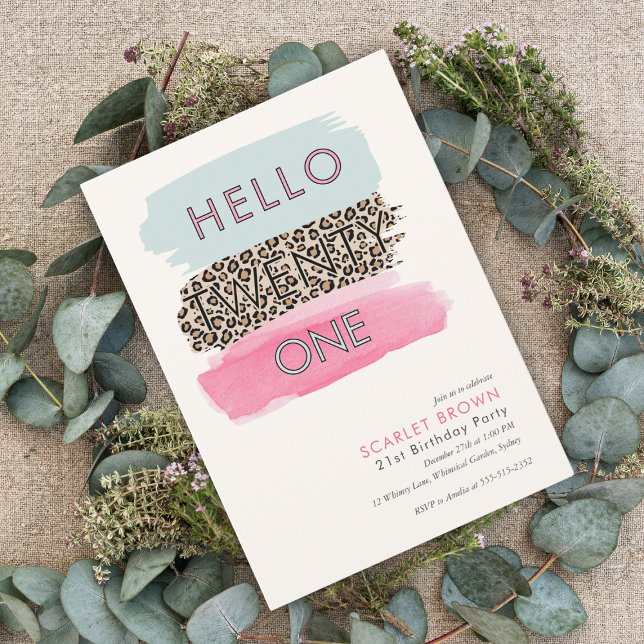 Invitation Aquarelle rose moderne rayée 21e anniversaire (Créateur téléchargé)