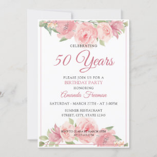 Invitation Aquarelle rose moderne Rose Mère Anniversaire