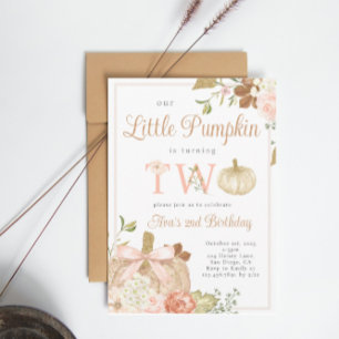 Invitation Aquarelle rose Notre Petit Citrouille 2e anniversa