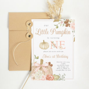 Invitation Aquarelle rose Notre Petit Citrouille Anniversaire