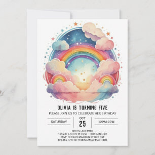 Invitation Aquarelle rose Nuages Fille Anniversaire