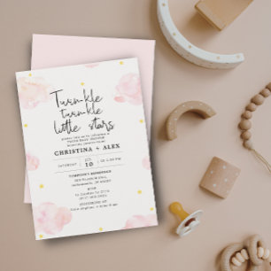 Invitation Aquarelle rose nuages Twin Girls Baby shower