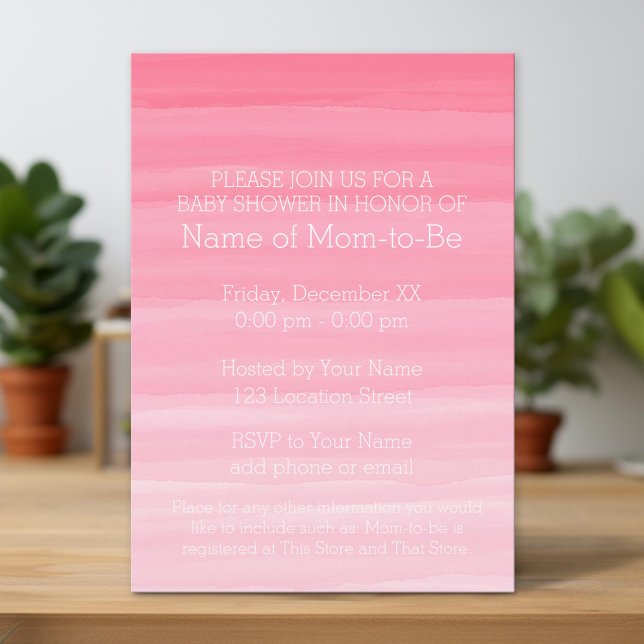 Invitation Aquarelle rose Ombre doux Baby shower fille (Unique Photo Card)