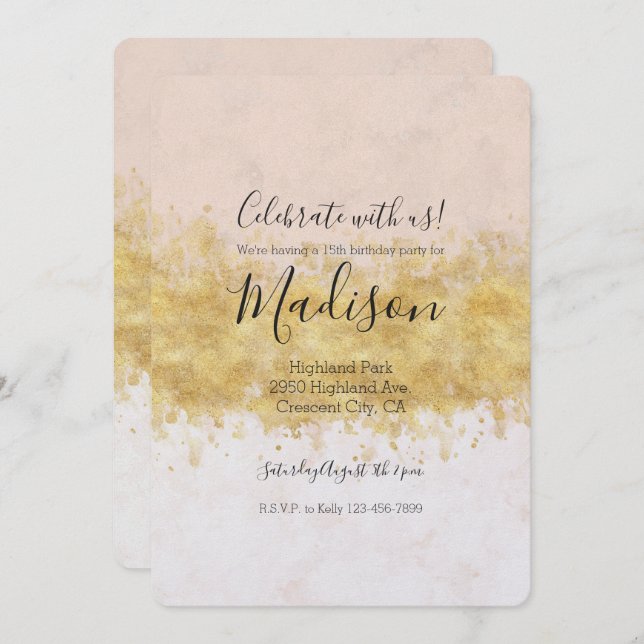 Invitation Aquarelle rose or