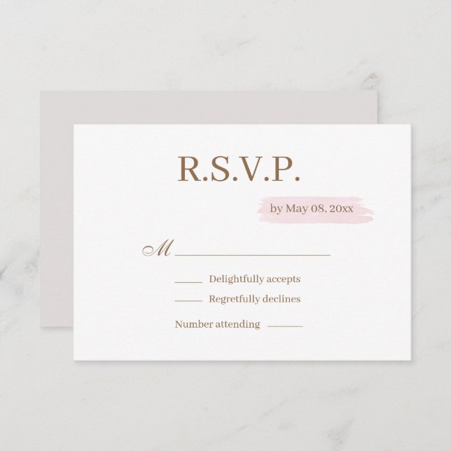 Invitation Aquarelle rose or blanc blanc élégant mariage RSVP (Devant / Derrière)