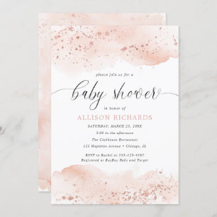 Invitation Aquarelle rose or blush rose fille baby shower