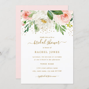 Invitation Aquarelle rose or Fête des mariées florale