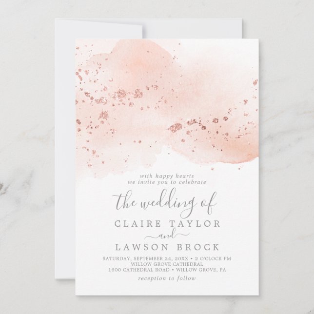 Invitation Aquarelle rose Or Le Mariage de (Devant)
