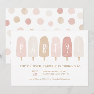 Invitation Aquarelle rose or Popsicle Girl Anniversaire