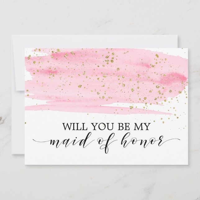 Invitation Aquarelle Rose Or Serez-Vous Ma Fille D'Honneur (Devant)