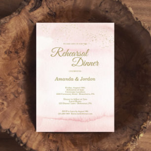 Invitation Aquarelle rose Or Type Reprendre Dîner
