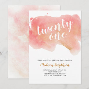 Invitation Aquarelle rose or vingt un