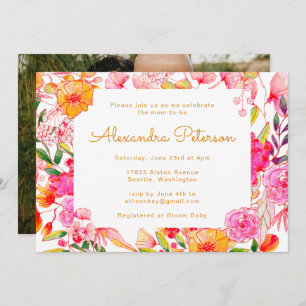 Invitation Aquarelle rose orange Fleurs Baby shower Photo