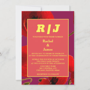 Invitation Aquarelle rose orange Floral Moderne Boho Mariage