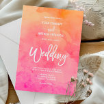 Invitation Aquarelle rose orange moderne mariage d'été<br><div class="desc">Un moderne peint à la main rose orange vif coucher de soleil d'été aquarelle ombre script mariage typographie anniversaire invitation fête. N'hésitez pas à me contacter si vous avez besoin d'une personnalisation</div>