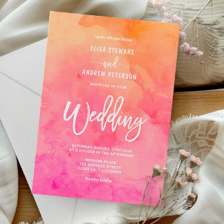 Invitation Aquarelle rose orange moderne mariage d'été