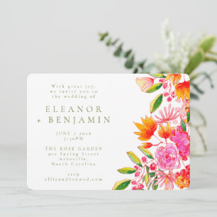 Invitation Aquarelle rose orange moderne Mariage floral