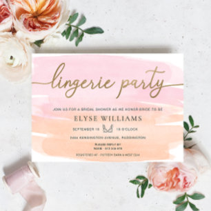 Invitation Aquarelle rose orange or Lingerie Party Douche