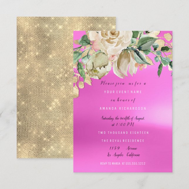 Invitation Aquarelle rose orchidée Fête des mariées (Devant / Derrière)
