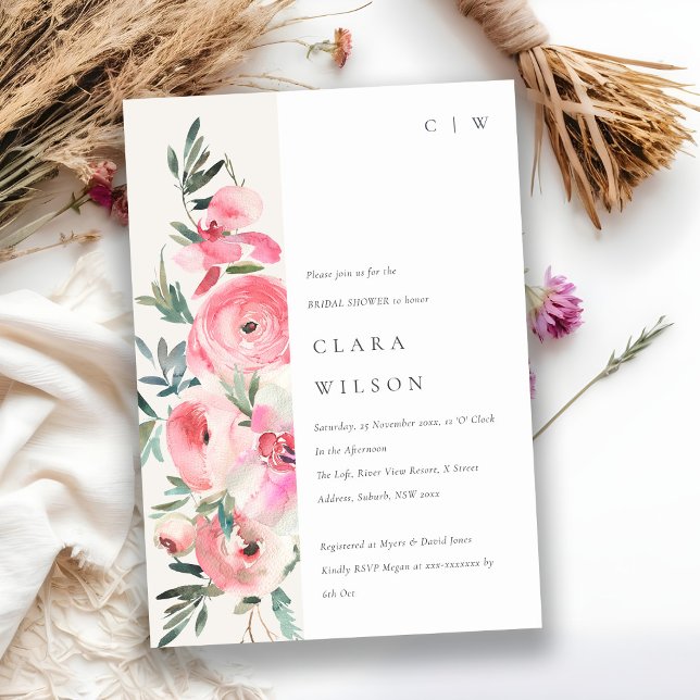 Invitation Aquarelle rose orchidée Fête des mariées florale (Créateur téléchargé)