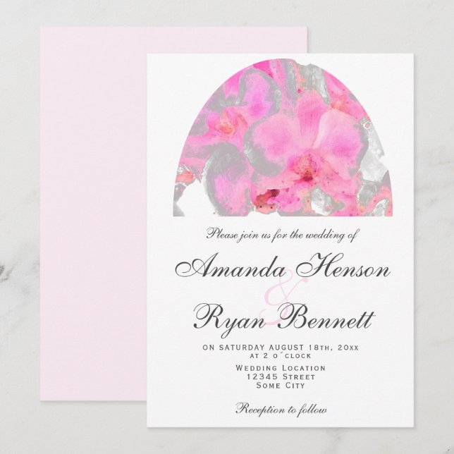 Invitation Aquarelle rose orchidée Fleur Floral Mariage Invit (Devant / Derrière)