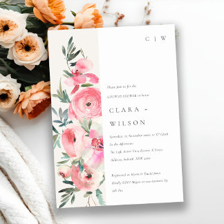 Invitation Aquarelle rose orchidée Floral Couples Douche
