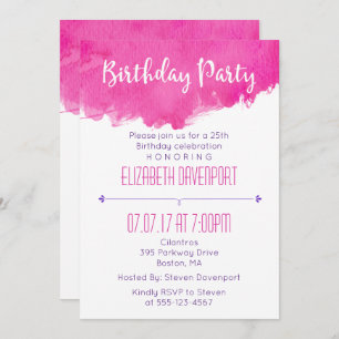 Invitation Aquarelle rose Paint Splatter Anniversaire Invitat
