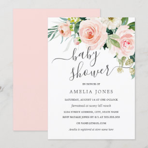 Invitation Aquarelle rose pâle Baby shower floral