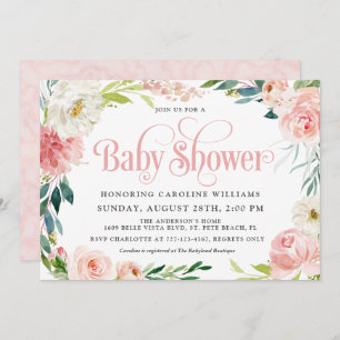 Invitation Aquarelle rose pâle Baby shower Floral Girl