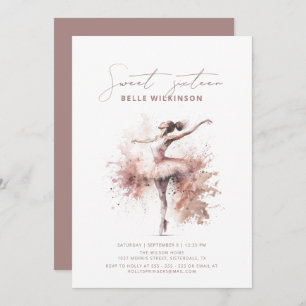 Invitation Aquarelle rose pâle Ballerina Sweet 16 Anniversair
