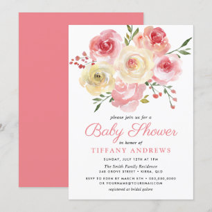 Invitation Aquarelle rose pâle bleu Baby shower floral