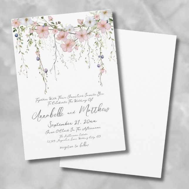 Invitation Aquarelle rose pâle Botanique Floral Mariage (Blush Pink Watercolor Botanical Floral Wedding Invitation)