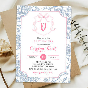 Invitation Aquarelle rose pâle Bow Grandmillenial Douche