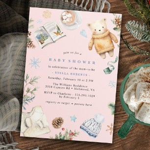 Invitation Aquarelle rose pâle Couleur d'hiver Baby shower po