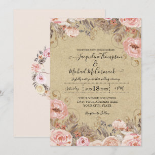 Invitation Aquarelle rose pâle de Kraft Flore Rose Gold