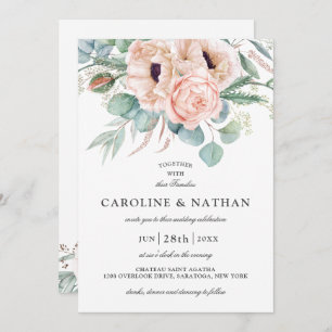 Invitation Aquarelle rose pâle et beige Mariage Floral