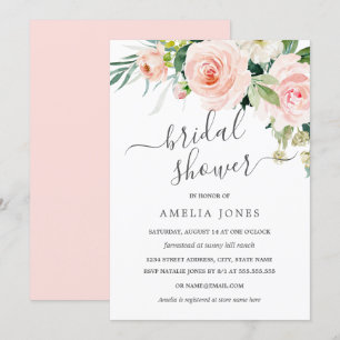 Invitation Aquarelle rose pâle Fête de l'mariée florale