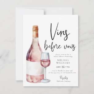 Invitation Aquarelle rose pâle Fête des mariées à vin françai