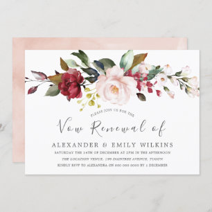 Invitation Aquarelle rose pâle Fleurs Vo Renouvellement