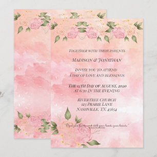 Invitation Aquarelle rose pâle Floral