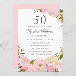 Invitation Aquarelle rose pâle Floral 50e anniversaire Invita