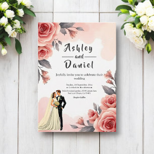 Invitation Aquarelle rose pâle Floral Bride & Mariage de cham