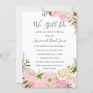 Invitation Aquarelle rose pâle Floral Vow Renouvellement Invi