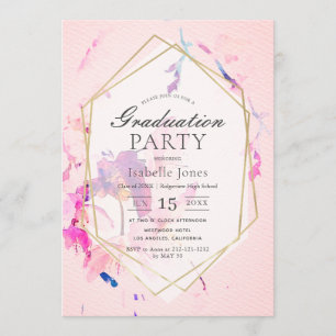 Invitation Aquarelle rose pâle Graduation florale