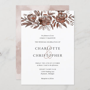 Invitation Aquarelle rose pâle lin mariage