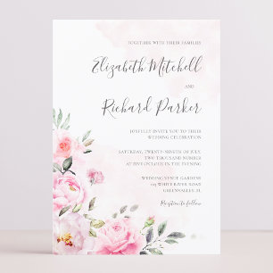 Invitation Aquarelle rose pâle Mariage de verdure Florale