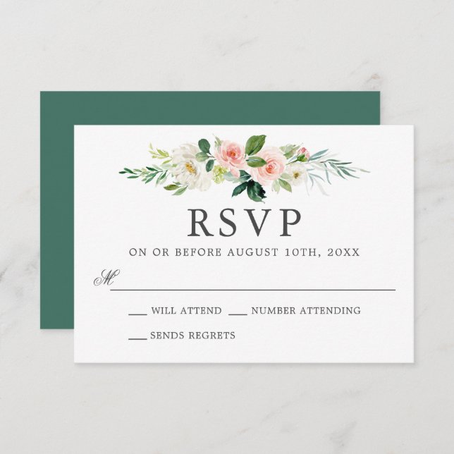 Invitation Aquarelle rose pâle Mariage floral RSVP (Devant / Derrière)
