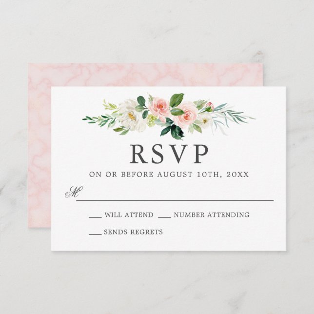 Invitation Aquarelle rose pâle Mariage floral RSVP (Devant / Derrière)