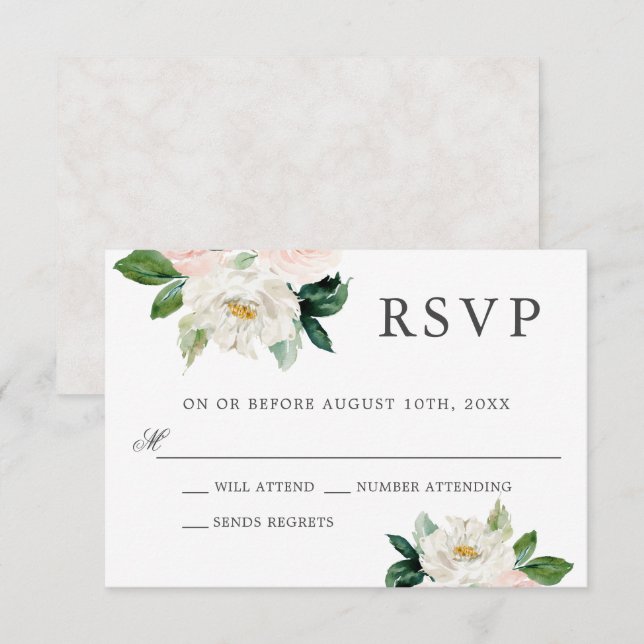 Invitation Aquarelle rose pâle Mariage floral RSVP (Devant / Derrière)
